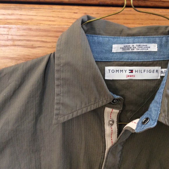 Y2K Tommy Hilfiger army green snap front Shirt, S - Picture 1 of 9